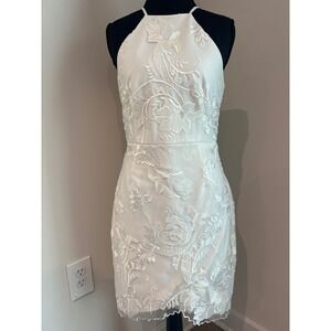 Lulus White Cream Floral Embroidered Spaghetti Strap Mini Dress Bridal Prom  M